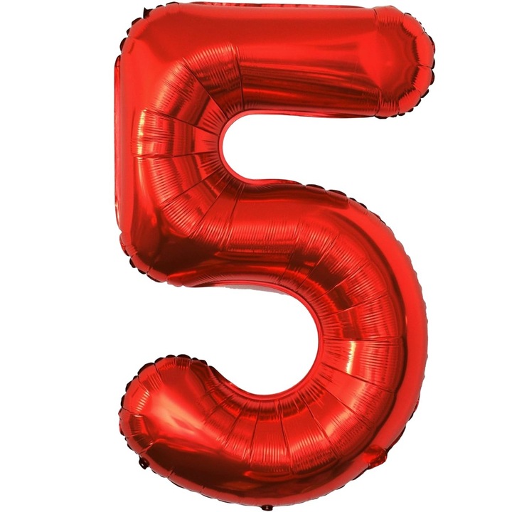 Balon din Folie Metalizata toolsy, Figurina Cifra, Tema Aniversare 100 cm, Ambalaj Individual, Pai inclus, Umflare cu Aer sau Heliu, Rosu, Cifra 5