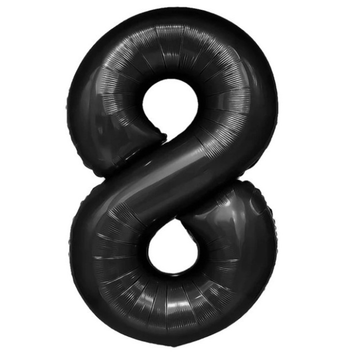 Балон от фолио, Leski, Фигура Цифра, Тема Годишнина 100 см, Индивидуална опаковка, Включена сламка, Надуване с въздух или хелий, Черен, Цифра 8