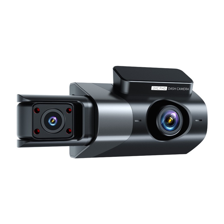 Автомобилен DVR камера на таблото с 3 камери, Full HD 1080P, Wi-Fi, 170° ъгъл, приложение за телефон, детекция на движение, наблюдение на паркиране, нощно виждане, черен