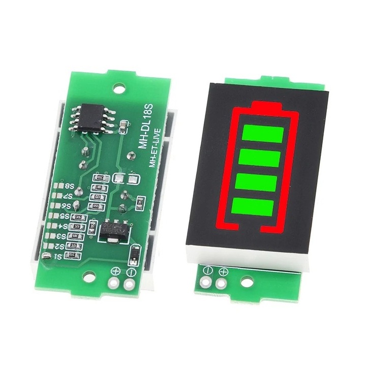 Tester de capacitate baterie 1S - 8S cu indicator LED, verde