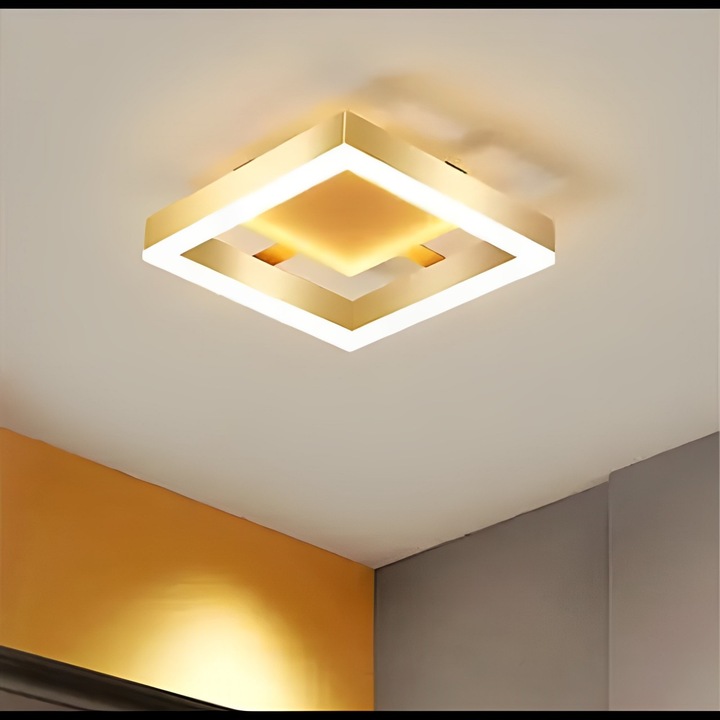 Lustra LED 24W, Patrata, Auriu, 20 X 20 X 7 cm, LALELULI®