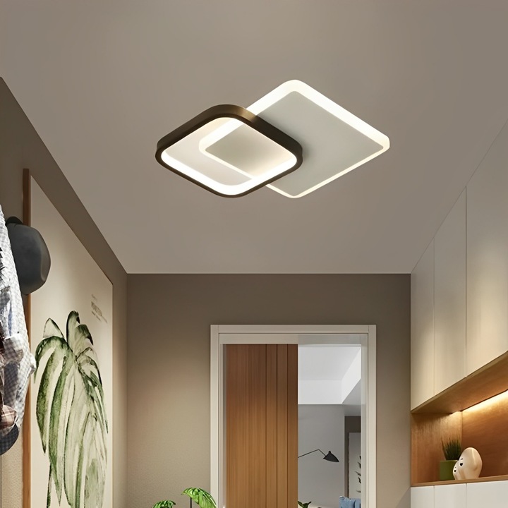 Lustra LED Double Square, 3 tipuri de lumina rece/calda/neutra, 30 x 24 x 6 cm, 24 W, LALELULI®