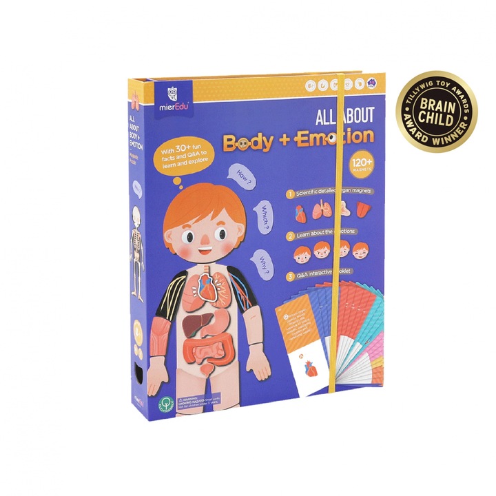 Joc educativ magnetic - Totul despre Corp si Emotii, Carton, multicolor, mierEdu, 3 ani+