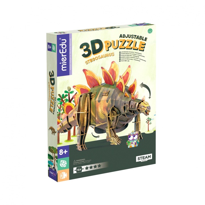 Puzzle 3D reglabil - STEGOSAURUS (deluxe), Carton, multicolor, mierEdu, 5 ani+