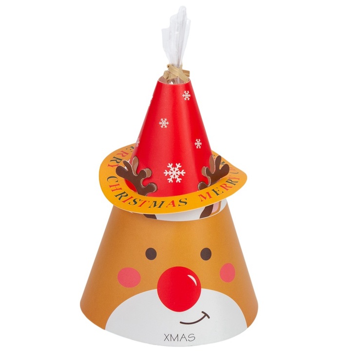 Cutie forma palarie de Craciun cu punga de plastic - model ren (set 10 buc), Createur