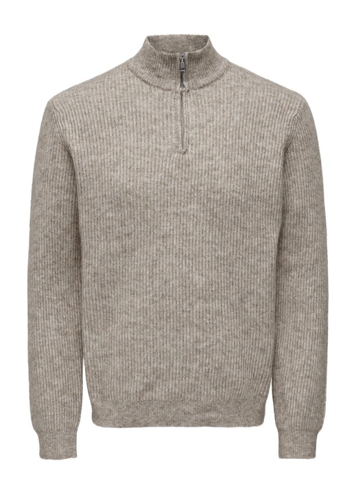 Only & Sons kotott pulover, magas gallerral, cipzarral, polieszter, Bézs, XL