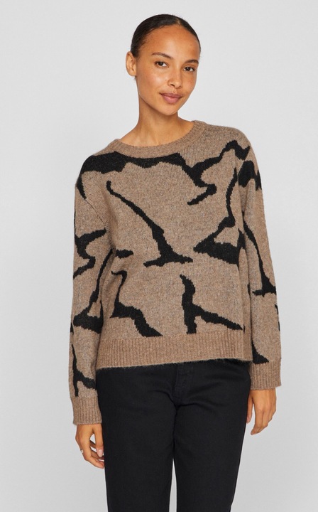 Vila pulover hosszu ujju, barna, polieszter, Barna, L