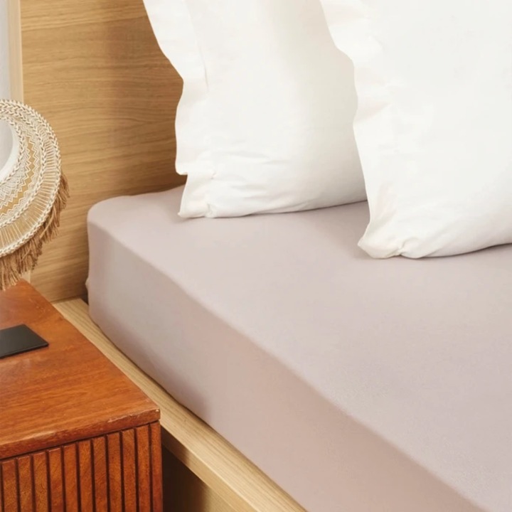 Dupla gumis lepedő, Karaca Home, 100% kiváló minőségű pamut, bézs szín, méret 160x200