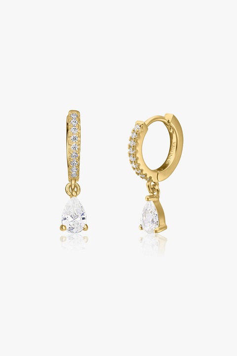 INDIRA, Cercei placati cu aur de 14K si decorati cu zirconia, Auriu, Transparent