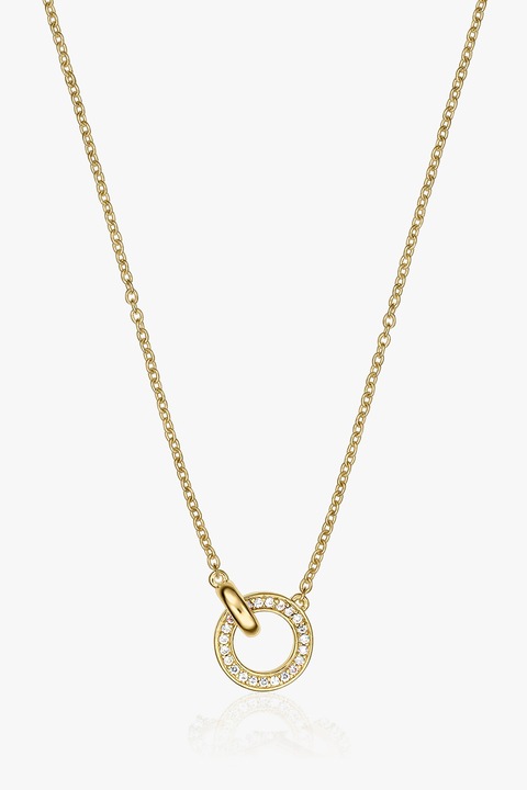 INDIRA, Colier placat cu aur de 14K si zirconia Golden Linked 2 Microns, Auriu