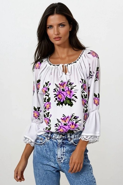 Bluza dama tip ie 024, Alb optic/Mov