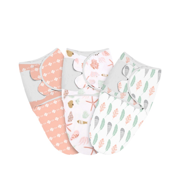 Set 3 paturi de infasat bebelusi, Bumbac organic, 56 x 73 cm, Roz