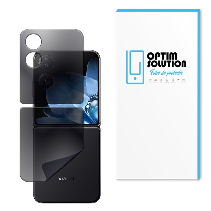 Folie Hydrogel Privacy Regenerable Back for Xiaomi Mix Flip, OPTIM SOLUTION, Anti-Spy, Nagy érzékenység, UHD tisztaság, ütéselnyelés, rugalmas hidrokristály, fokozott intimitás, elit osztályú védelem, oleofób funkció, fekete
