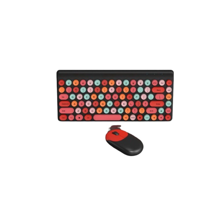 Set tastatura si mouse wireless mini, 86 taste, design retro, 313x141x39mm, Culori negru
