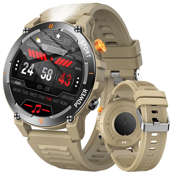 Astarth okosóra, kültéri sportok, Bluetooth hívás, zseblámpával, pulzusszám, vérnyomás, vér oxigén, alvás, időjárás és közösségi hálózat emlékeztető funkciók, bézs