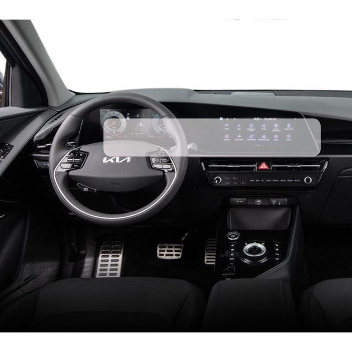 Folie Protectie Navigatie Kia Niro 2022+, Duragon, protectie Display Navigatie si Ceasuri de Bord, silicon Transparent, Anti-zgarieturi, Anti-amprenta, Regenerabila, Flexibila, Anti-Shock, kit instalare