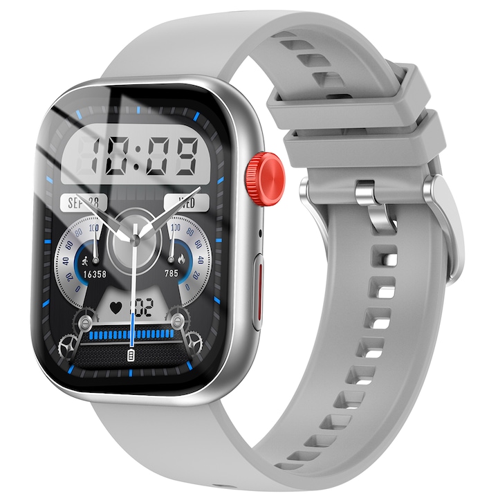 Смарт часовник с Bluetooth обаждане за спортове на открито, сърдечен ритъм, кръвно налягане, кислород в кръвта, сън, времето и функции за напомняне за социални мрежи, сребрист