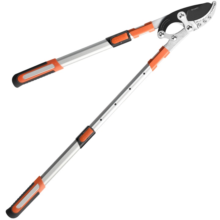 Hosszabbítható olló, Goxawee, G5305, vastag ágak vágásához, max 50 mm, 68-104 cm, gumi fogantyúk, alumínium, narancs