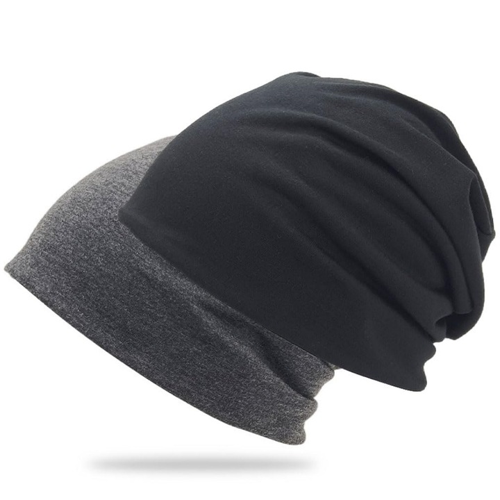 Set 2 Caciula Jersey, Unisex,, Vanaxalife®, Negru/ Gri