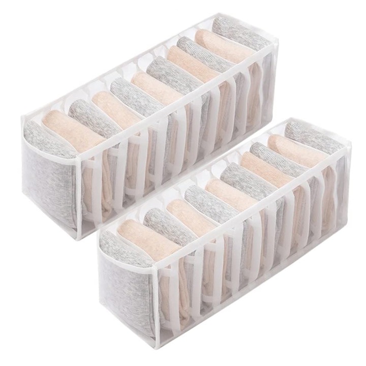 Organizator de sertar, Axroad Mall, Cu 11 grile, Pliabil, Economisiti spatiu, Usor de curatat, Design de ventilatie cu plasa, Pentru lenjerie Intima, sosete, cravate, curele, Alb