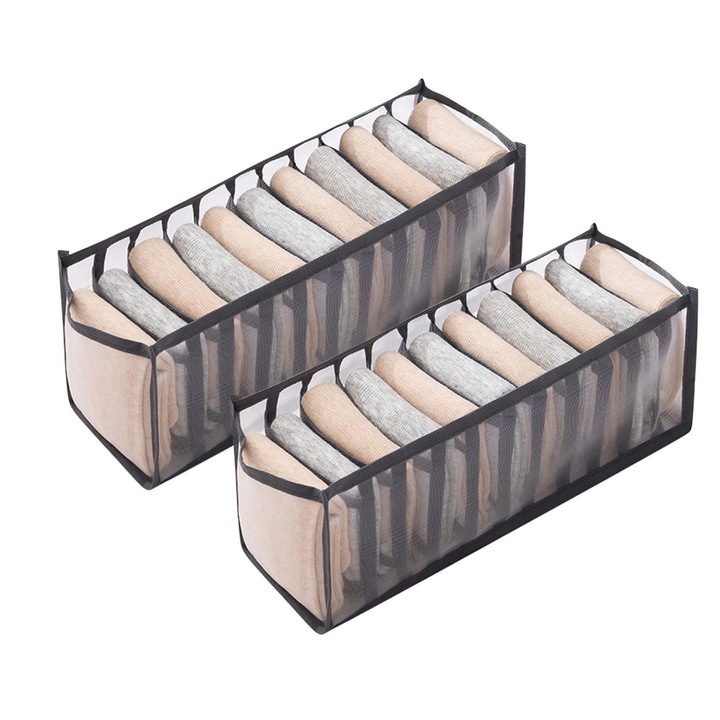 Organizator de sertar, Axroad Mall, Cu 11 grile, Pliabil, Economisiti spatiu, Usor de curatat, Design de ventilatie cu plasa, Pentru lenjerie Intima, sosete, cravate, curele, Negru