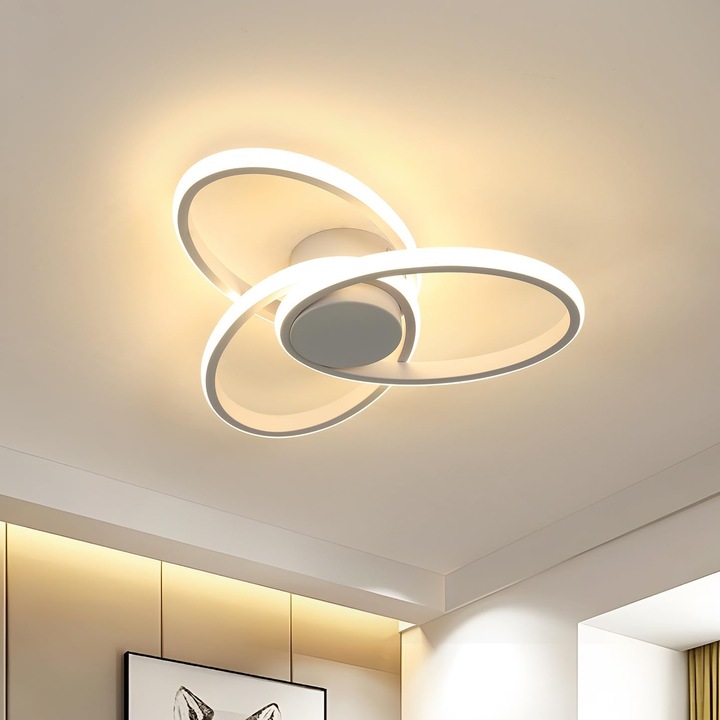 LED таванно осветление, Goeco, овален, алуминий, бял, 40×7 см, топла светлина, 3000K, 36 W, 4000 LM, 220 V