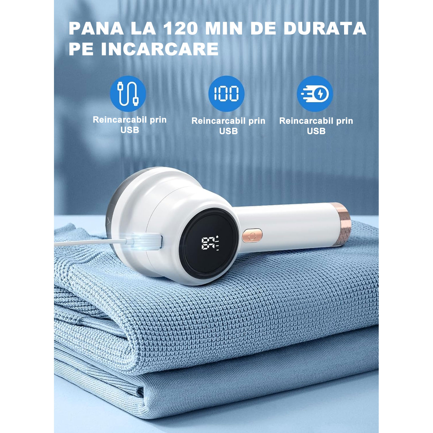 Aparat de curatat scame, RASK, Afisaj LED, 8500 rpm, 3 viteze, 1x lama rezerva, Alb