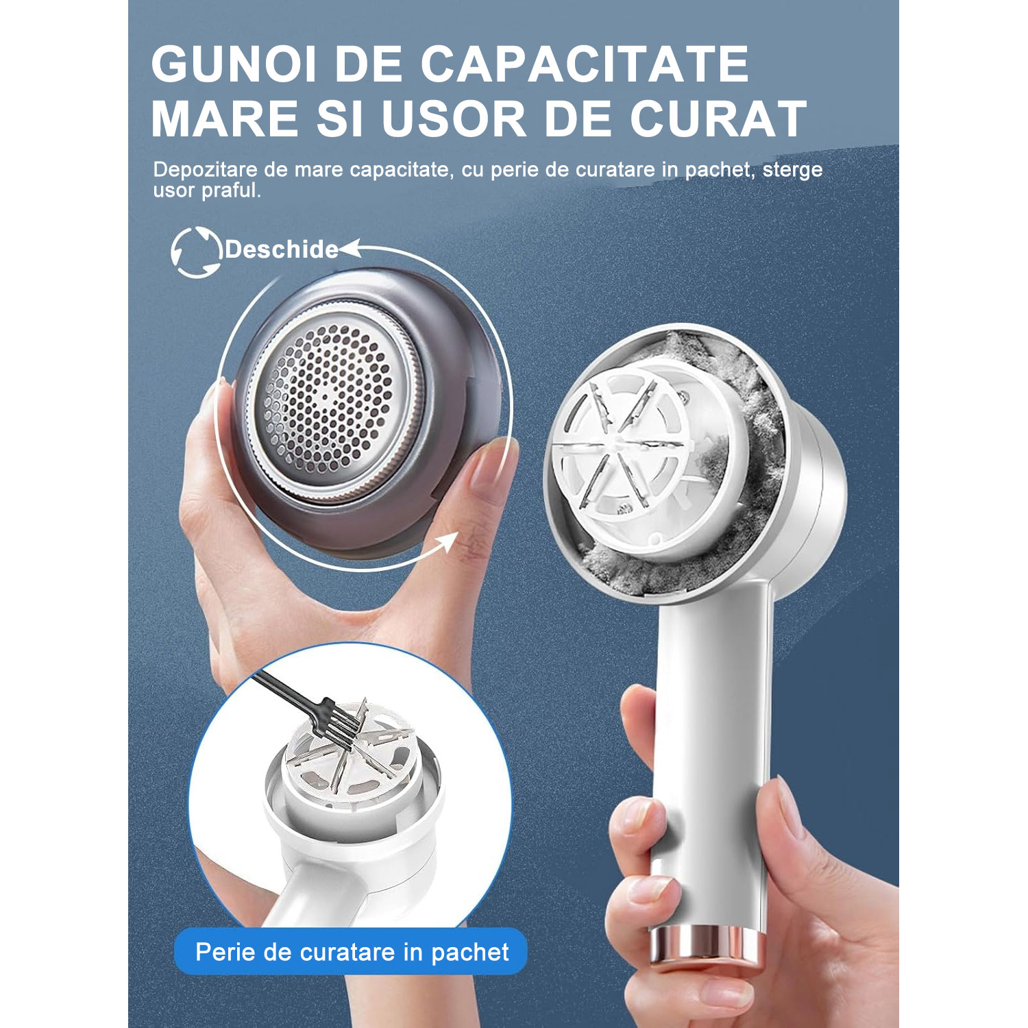 Aparat de curatat scame, RASK, Afisaj LED, 8500 rpm, 3 viteze, 1x lama rezerva, Alb