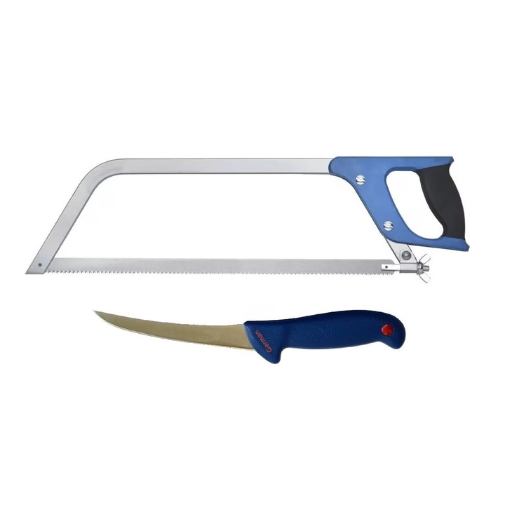 Set Profesional macelarie format din Cutit dezosat otel inoxidabil si Fierastrau pentru oase, lama 450 mm