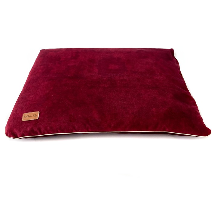 Párna nagytestű kutyának. Velúr kutyapárna. Állatbarát, könnyen tisztítható szövet kutyaágyak, Halkalife EBIVEL, 100x100 cm, Bordeaux Red