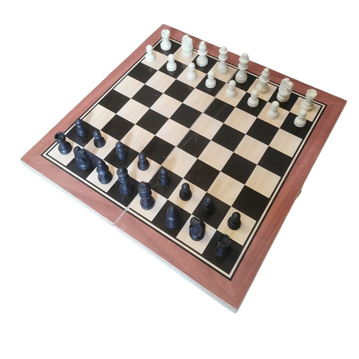 Игра шах, табла и дама 33x33 см, VisionXXI, 2040, дървена кутия, части от синтетична смола, височина на царя 6,5 см, модел 2025