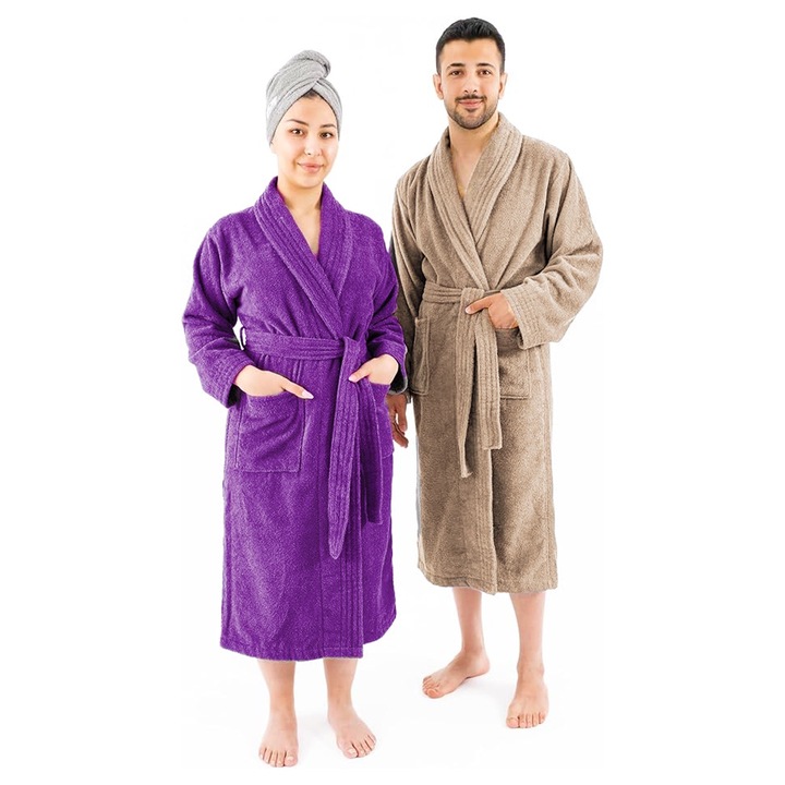 2 darab premium minosegu furdokopeny szett, Neki es Nonek, 100% pamut, Lila/Bezs, Noi XL meret, Ferfi XL meret