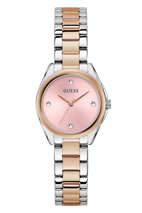 GUESS, Ceas in doua nuante, cu bratara metalica, Auriu rose, Argintiu