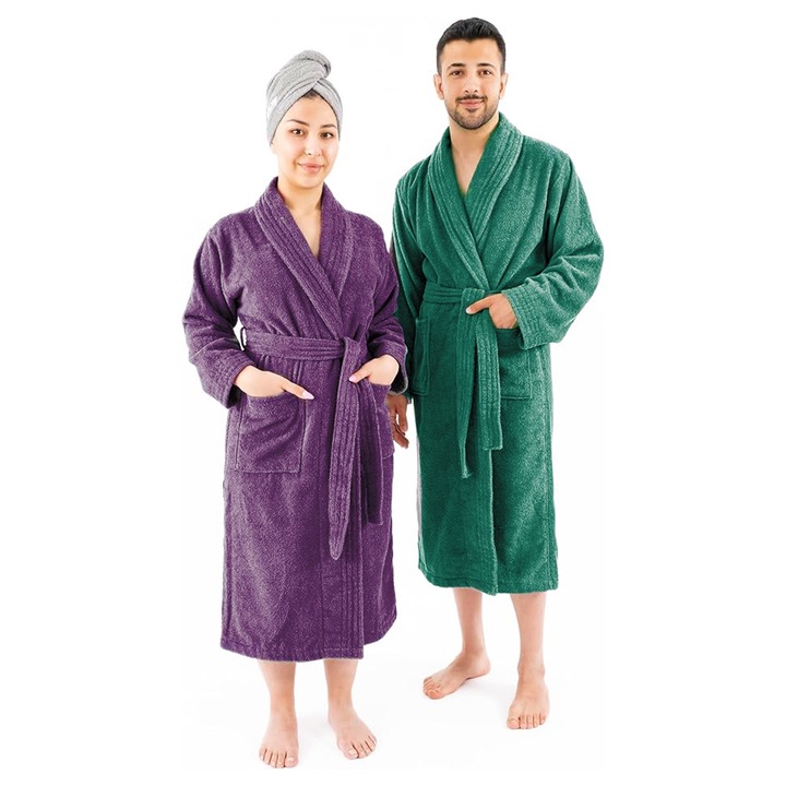 2 premium minosegu furdokopeny szett, Neki es Nonek, 100% pamut, Lila/Zold, Noi meret 2XL, Ferfi meret 2XL, Zöld/Halványlila