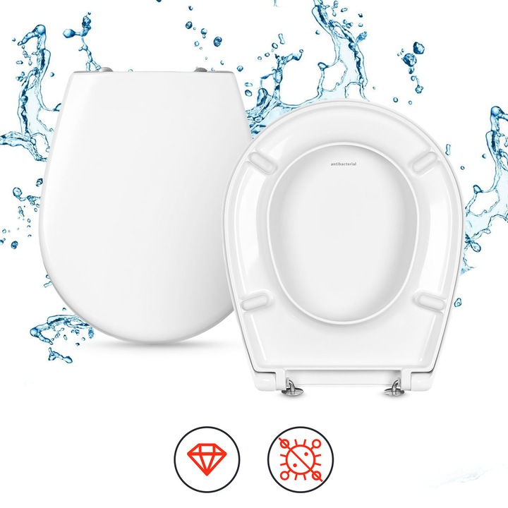 Capac WC, Mkw, Cersanit Atlantic, Material Duroplast, Antibacterian, Capac Cu Cadere Lenta Confort Premium, Usor de Curatat, Montaj Rapid