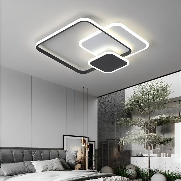 Lustra LED cu telecomanda, 3 tipuri de lumina calda/rece/neutra, 42 cm, 65W, Alb negru LALELULI®