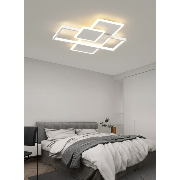 Lustra LED integrat, dreptunghiulara, alba, 48 x 48 x 12 cm, 42 W, LALELULI®