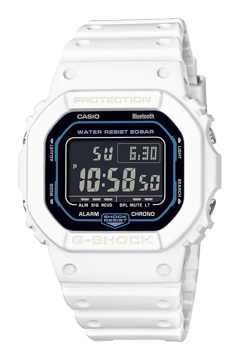 Casio, Електронен правоъгълен часовник G-Shock, Черен, Бял
