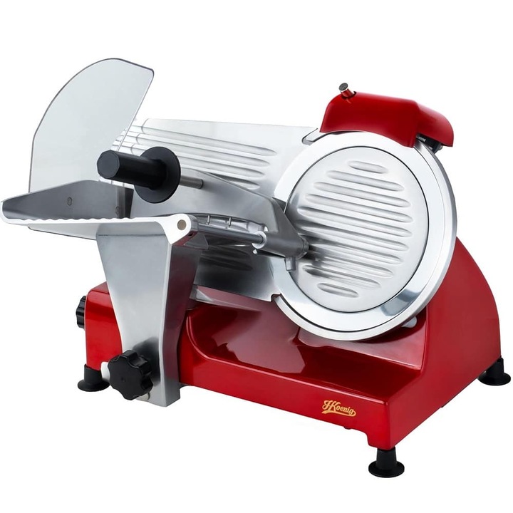 Feliator electric de alimente H.Koenig, MSX224, lama italiana profesionala Ø220 mm, 282 RPM, grosime reglabila 0-12 mm, multifunctional, lama neteda, motor puternic, ascutitoare lama integrata, design compact, feliere usoara, carcasa metal, rosu