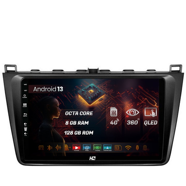Navigatie HUB64 Mazda 6 (2008-2013), 8GB RAM, Android 13, Octacore, Slot Sim 4G, DSP, GPS, Wi-FI, Carplay, Android Auto, USB, Bluetooth, Waze, Érintőképernyő, 9 hüvelykes