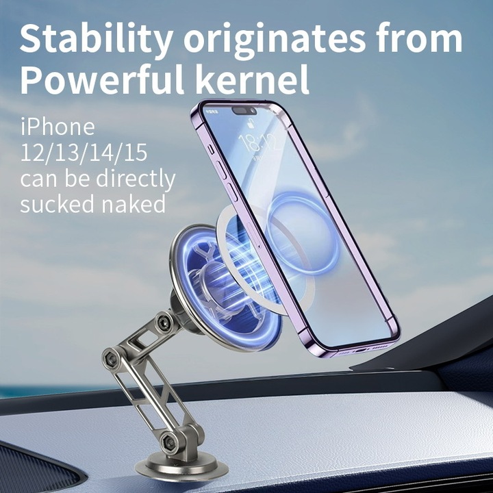 Suport auto pentru telefon, magnetic, ajustabil, gri