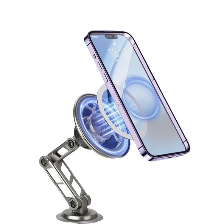 Suport auto pentru telefon, magnetic, ajustabil, gri