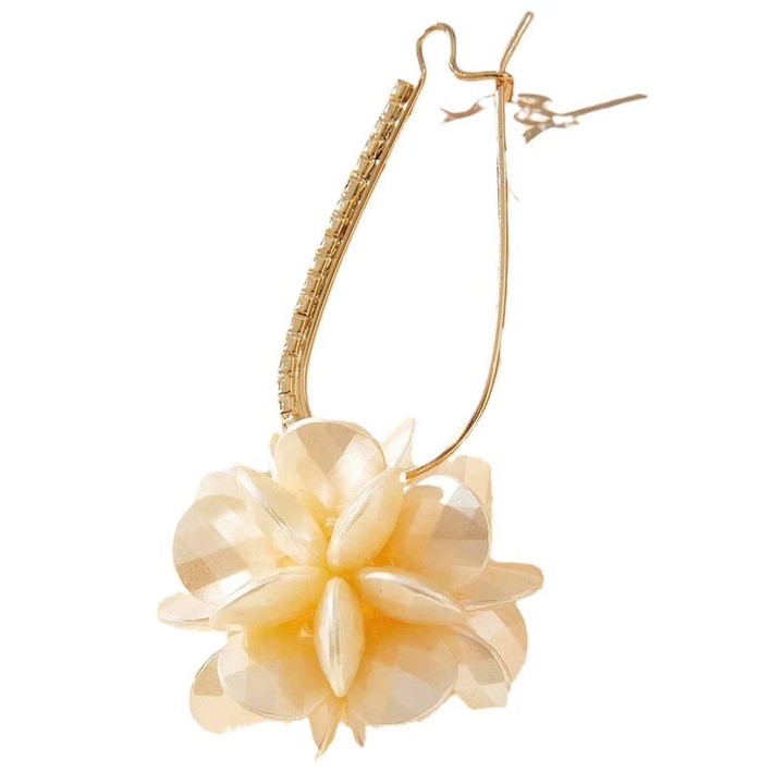 Cercei cu carlig in forma de floare cu diamante, design floral, aur