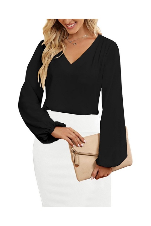 Bluza casual cu maneca lunga, negru, marimea 2XL, Roskiky