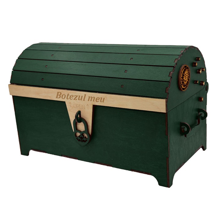Cufar din lemn, Piksel, Verde, pentru Trusou Botez, 35x18x23 cm, lucrat manual