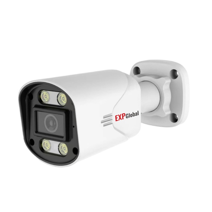Камера за наблюдение EXPGlobal, IP, 5MP пълноцветен, 2592x1944, 3.6mm обектив, IR 20m, onvif PoE камера, Използва се с видеорекордер на твърд диск, IP67, С функция за запис, сензори за детекция на движение и интелигентна аларма за нощно виждане
