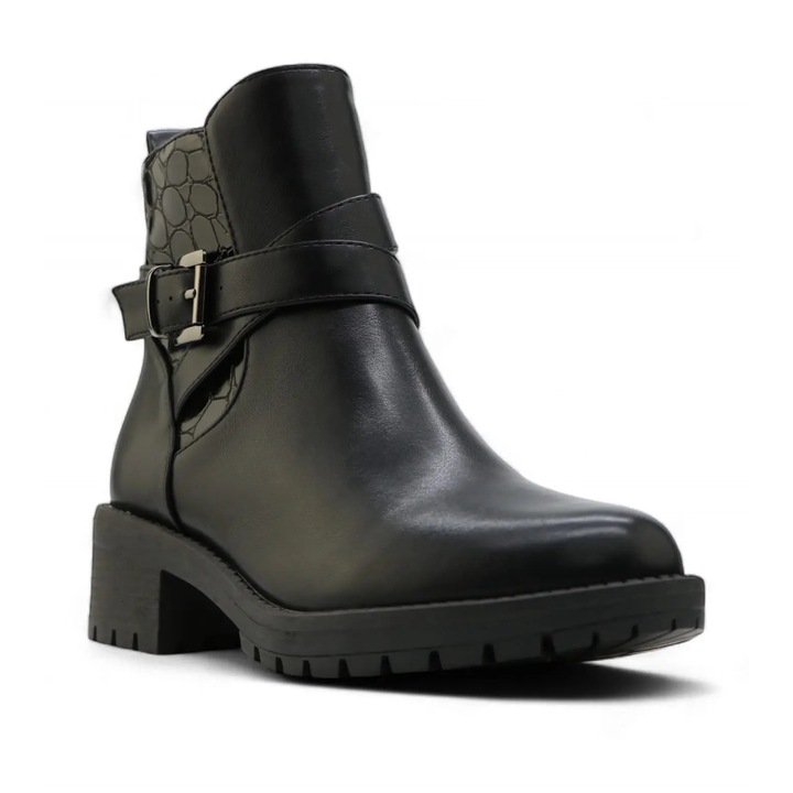 Botine dama cu toc, din piele ecologica, Negru
