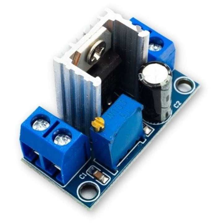 Stabilizator de alimentare reglabil LM317, curent de iesire 1, 5A, tensiune de intrare 3-35V, tensiune de iesire reglabila 1, 2-37V, disipator de caldura pentru pana la 2W, frecventa comutare ~100MHz, dimensiuni 35x17x22mm