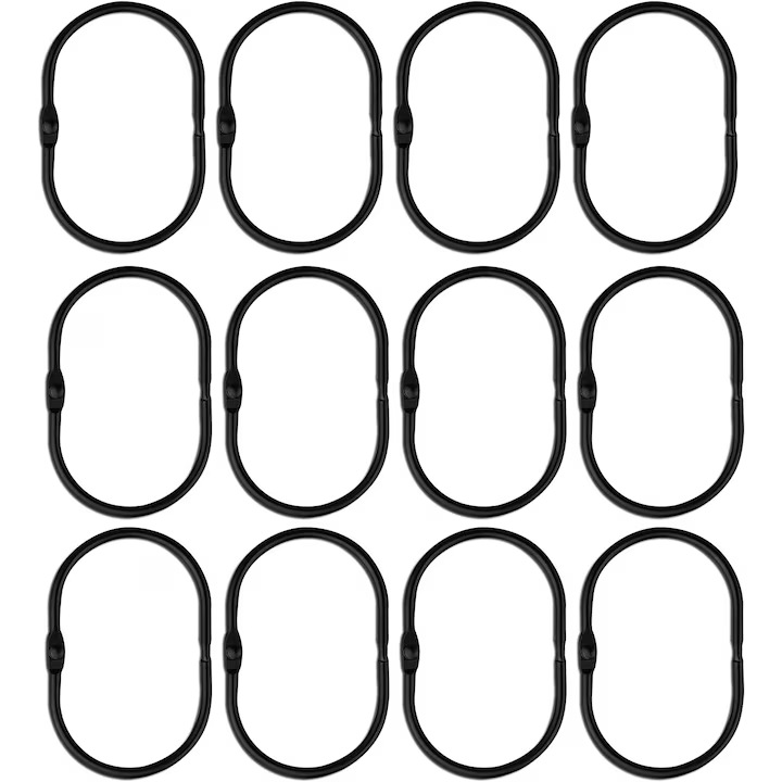 Suporturi pentru perdele de dus, COMEWE, set de 12 buc, metal, negru, rezistent la rugina, dimensiune standard