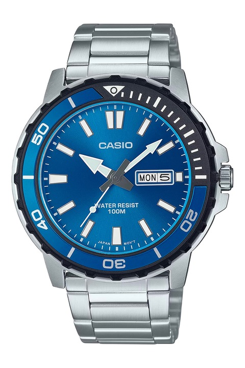 Casio, Часовник от неръждаема стомана с лого на цеферблата, Сребрист